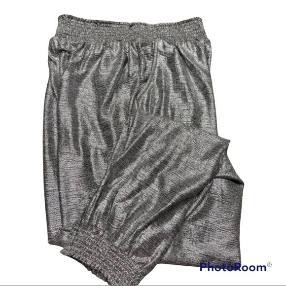 New Anthropologie Pants Womens Silver Metallic Shimmer Elastic Waist Jog… - Picture 6 of 9